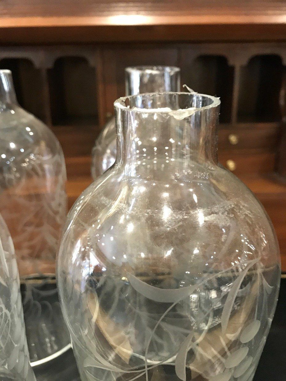 Set of 4 19th C. Crystal Etched Chandelier Globes 3