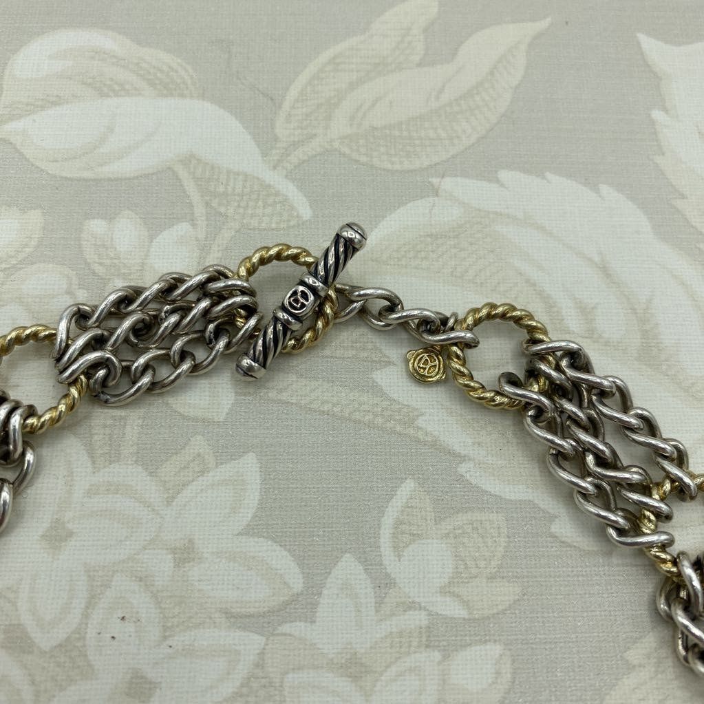 David Yurman Sterling Silver 3 Stand + 14k Cable Cable 16 Toggle Necklace 2