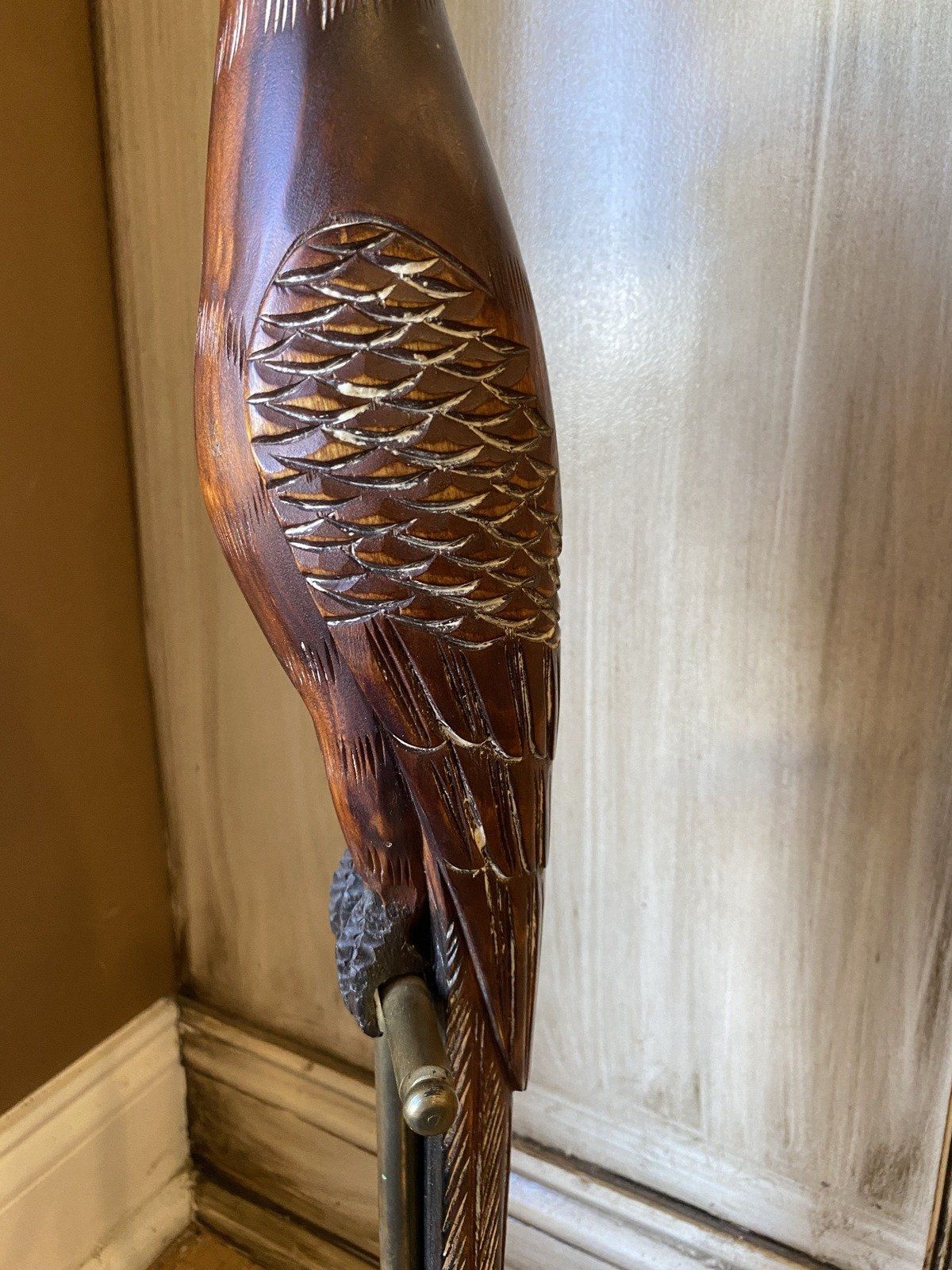 SARREID LTD Hand Carved Wood Bird on Brass Cage Stand 3