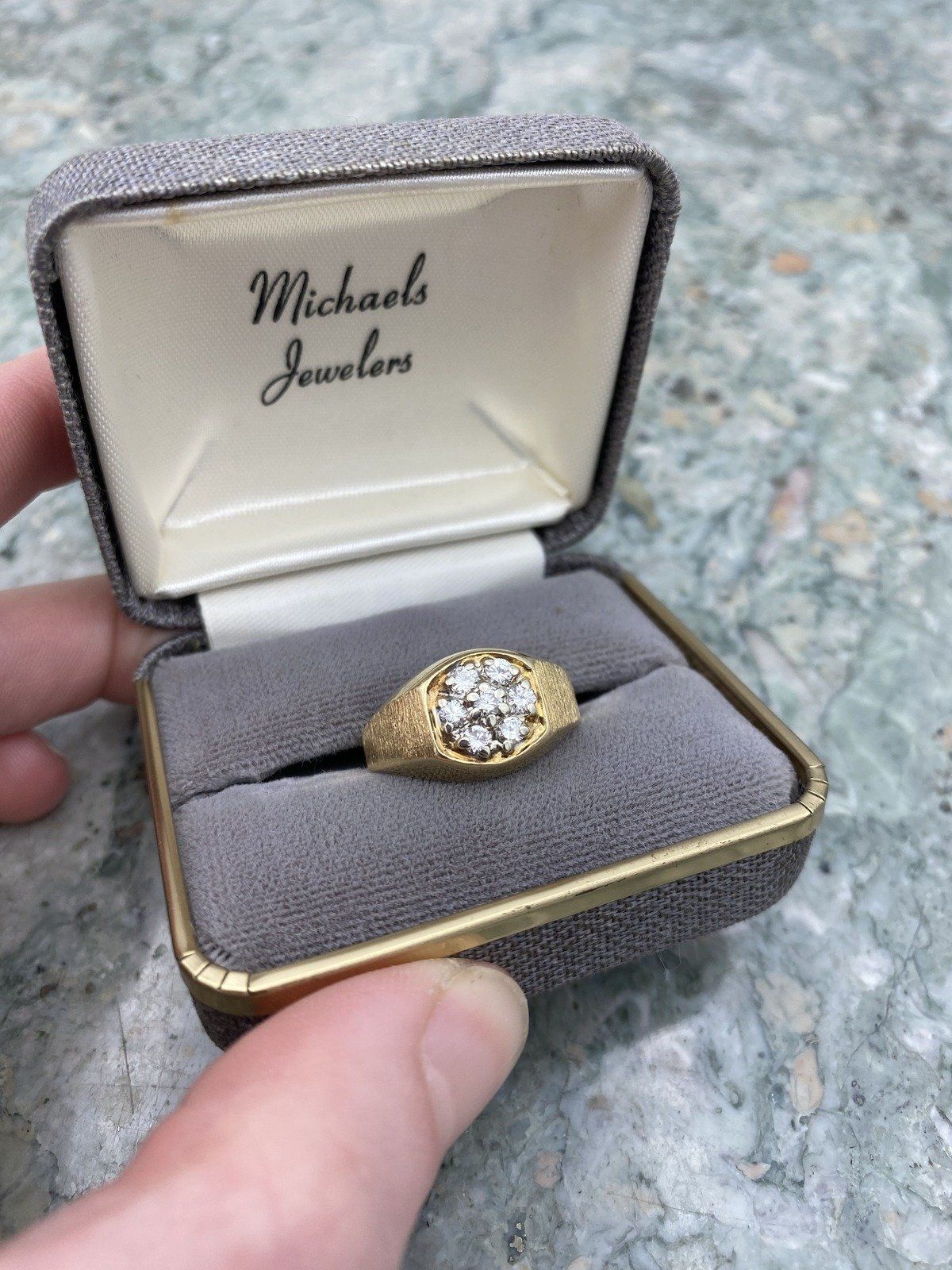 Men's Dapper 14k Gold .7ctw Diamond Cluster Ring w Bright Gold Brushed Shoulder Texture 5