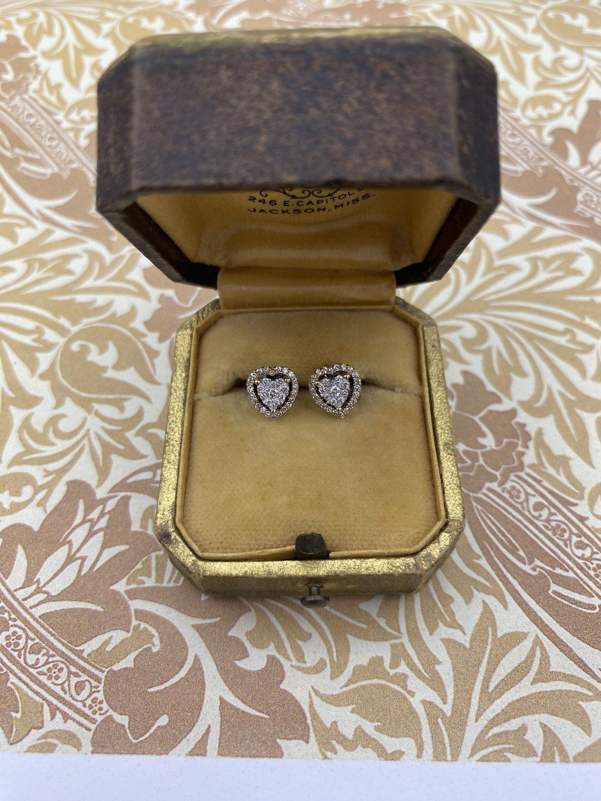 14k Heart Shaped Cluster Diamond Stud Earrings #2743 2