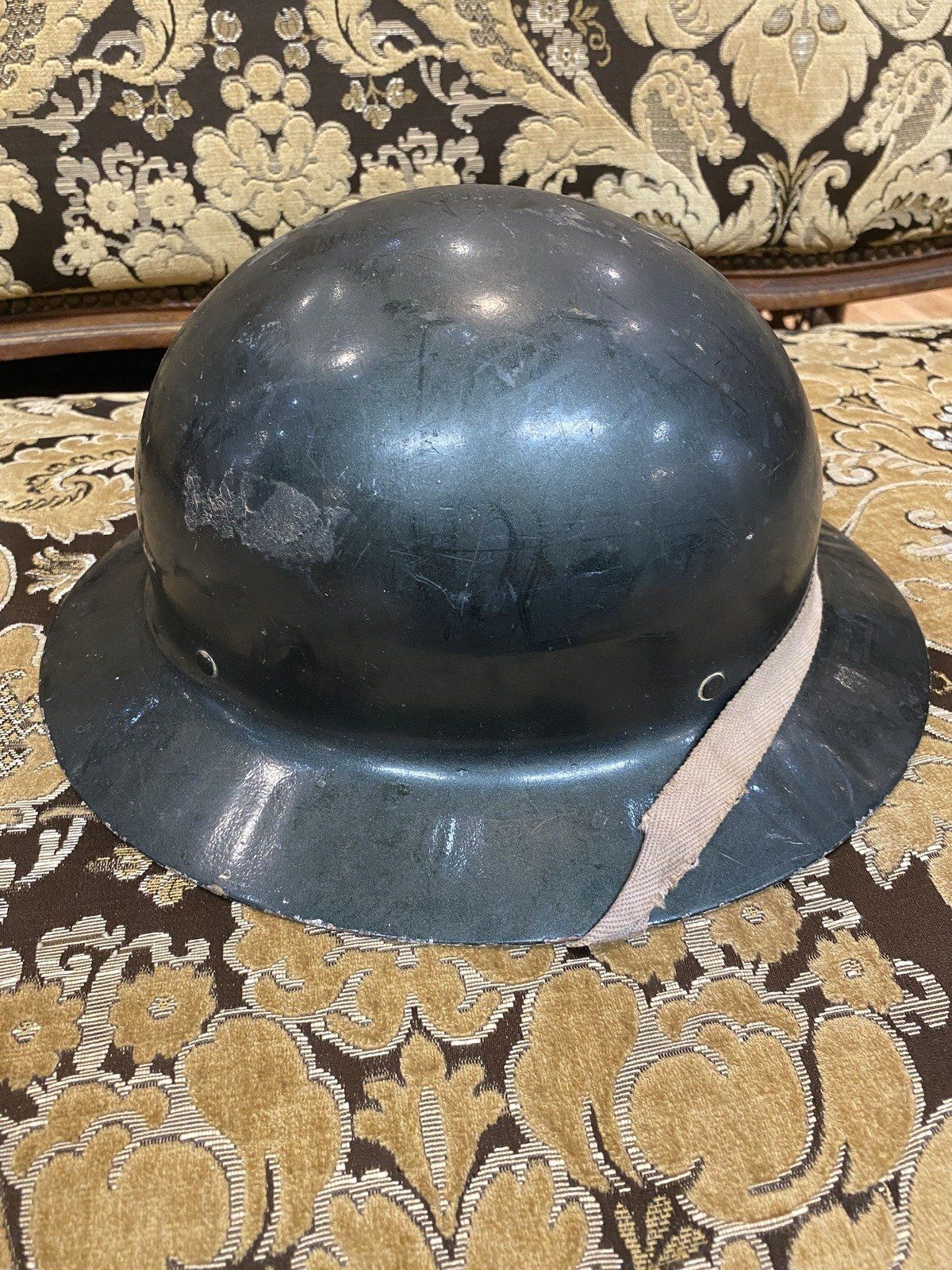 Vintage 1950s/60s Metal Foresters/Civilian Worker Hard Hat w 70s/80s Additional Folk Art Flag 6