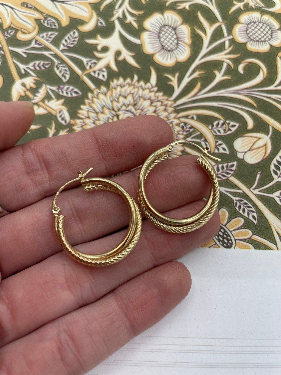 14k Gold Classic + Cord Duo Hoop Earrings 2