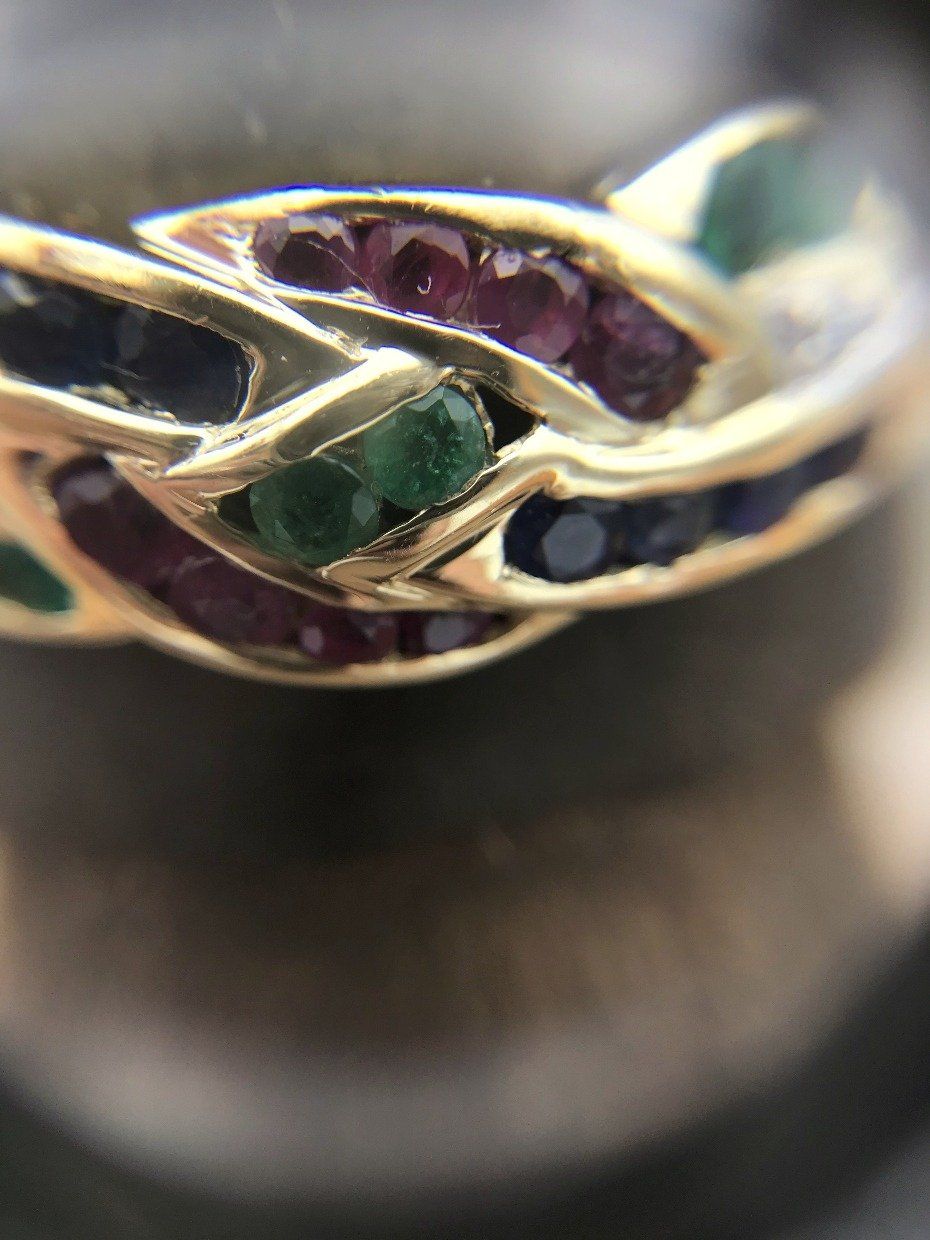 Vintage Mid Century Emerald Sapphire Ruby Knot Ring Band 2