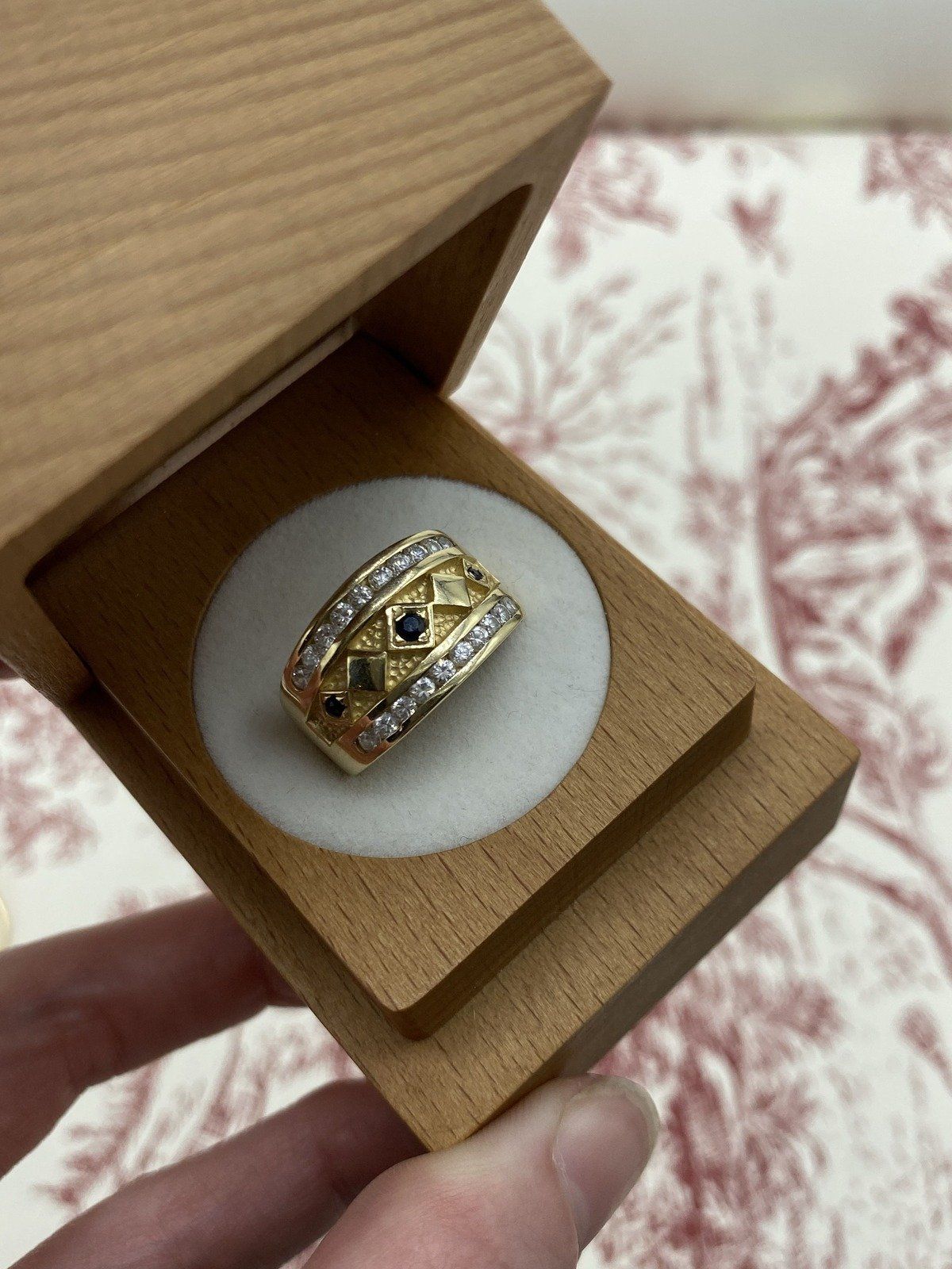 Italian 14k Gold Sapphire + Diamond Geometric Cuff Ring 2