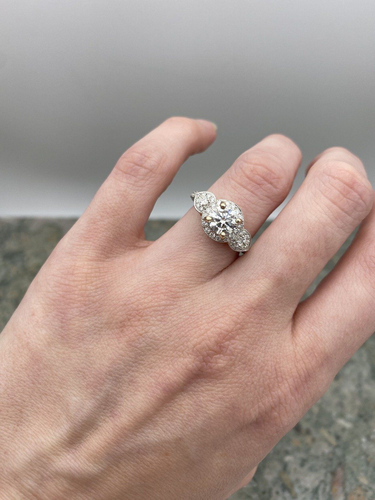 Ladies 1.01ct Center Round Brilliant Diamond Engagement Ring w Pear Should Diamonds + Rose Gold Ornament + GIA Documentation 5