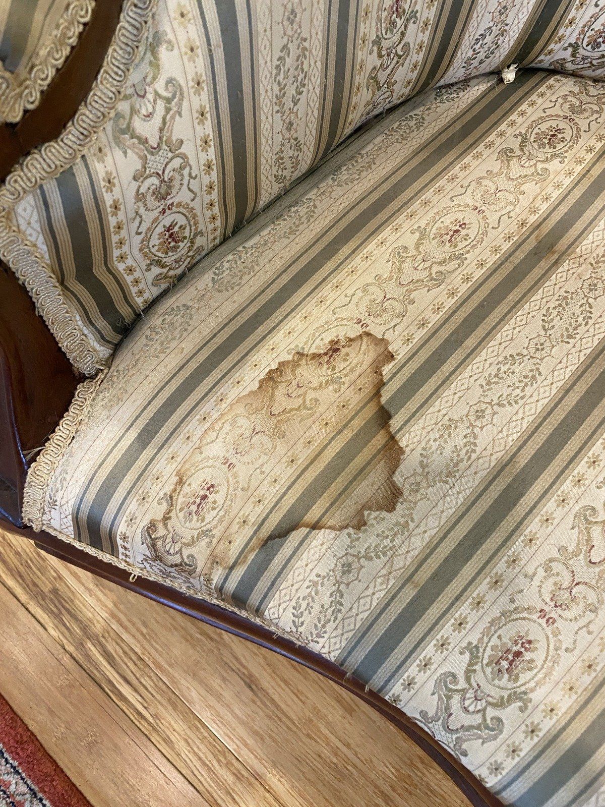 Antique Carved Rocco Style Calico Upholstered Settee #328 10