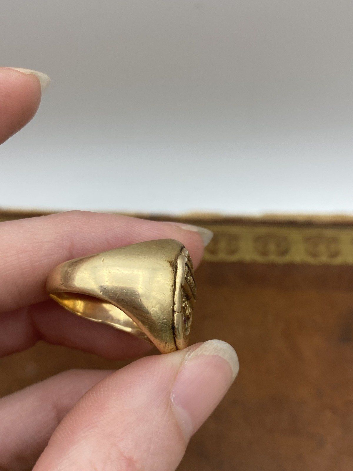 Antique 14k Gold Le Tourneau 25 Years of Service Weighty Signet Class Ring w Ruby + Diamond Accents 10