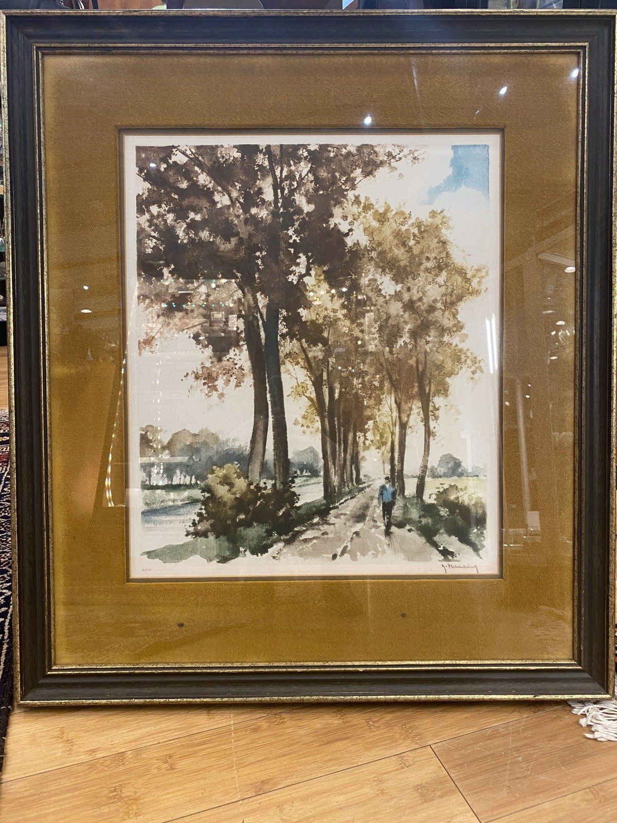 Original Vintage c.1930s Signed Watercolor of Wooded Trail