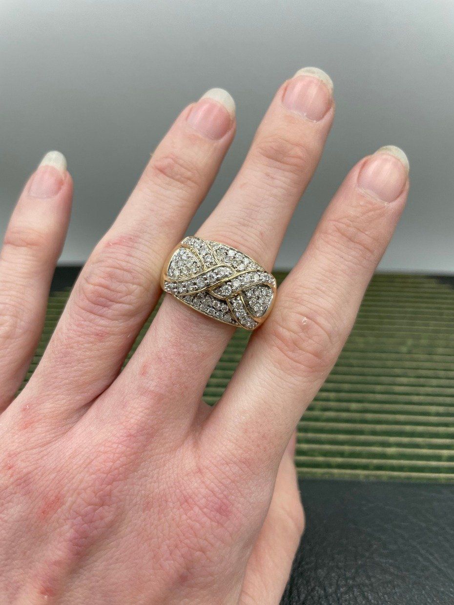 Modern 14k Gold Diamond Dressed Knot Cuff Ring Band 2