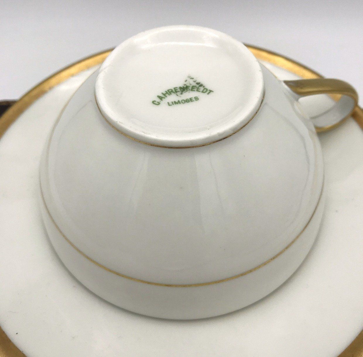 Antique Limoges C. Ahrenfeldt Gold Trimmed Tea Cup+Saucer 2