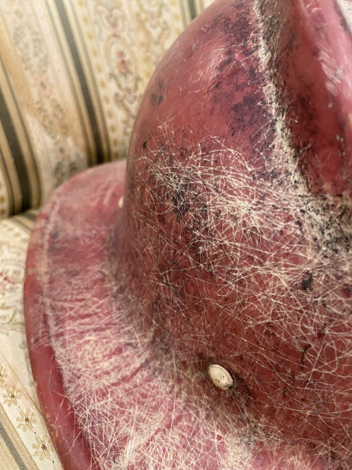 Vintage c.1970s/80s Red No.5 Fiberglass Fire Fighter Helmet w Personalized Interior Rim 3