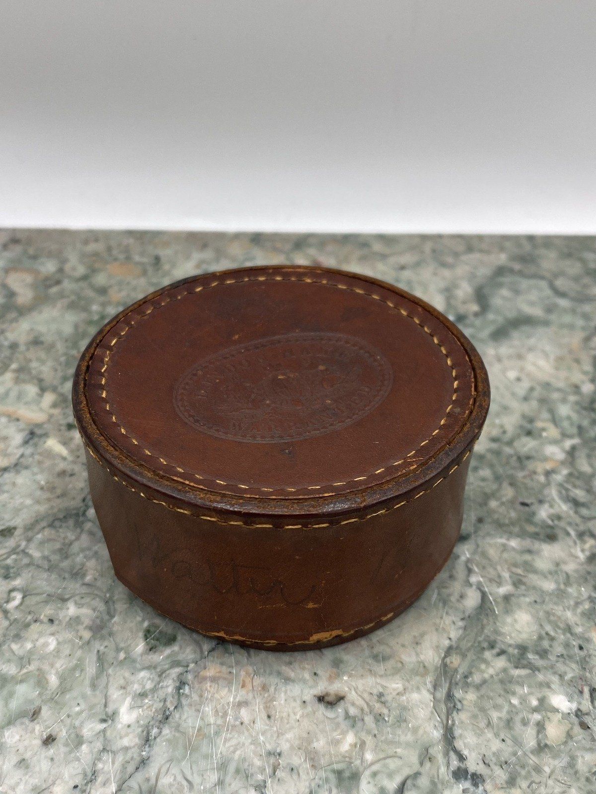 Walter's Antique London Make Collapsible Tin Bar Cup + Leather Travel Case 788 2