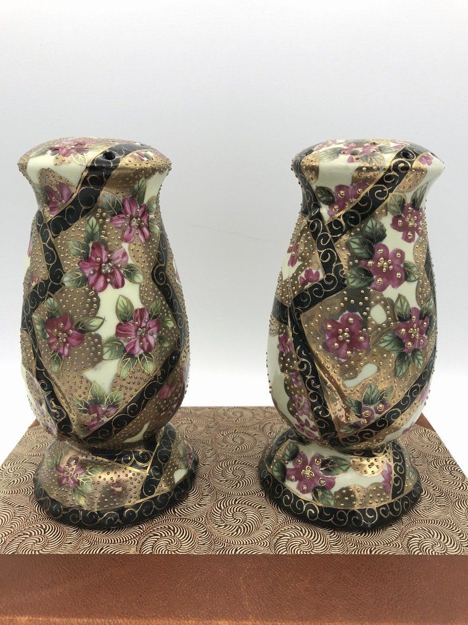 Pair of Stunning Nippon Hand Painted Floral Grommet Hat Pin Holders/Shakers