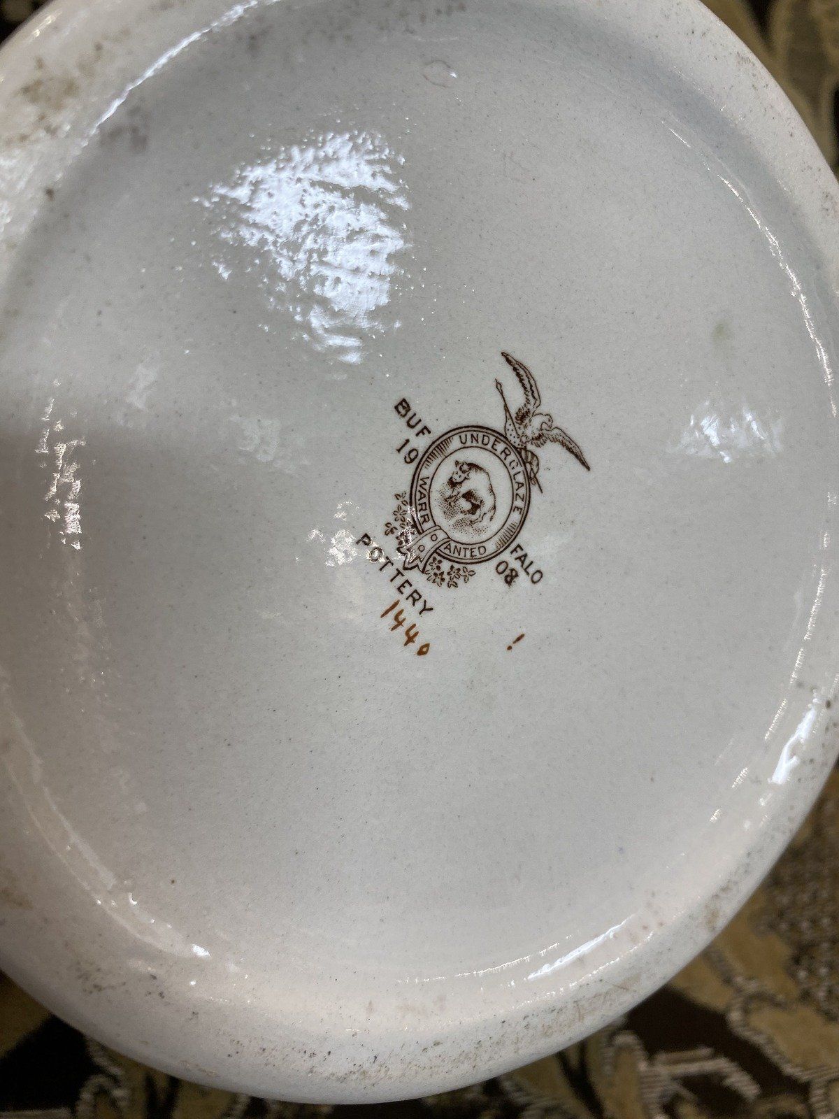 Antique c.1908 Ceramic Hand Painted Mayflower Pilgrimage Finely Detailed Buffalo Pottery Crock Milk Pitcher 13