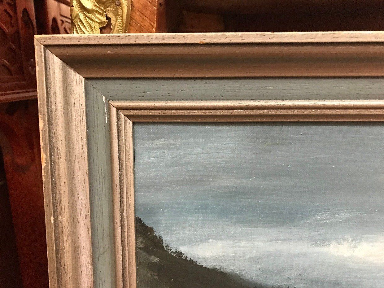 Artist Signed Original Acrylic Painting of Fishermen Boats + Misty Seascape 4