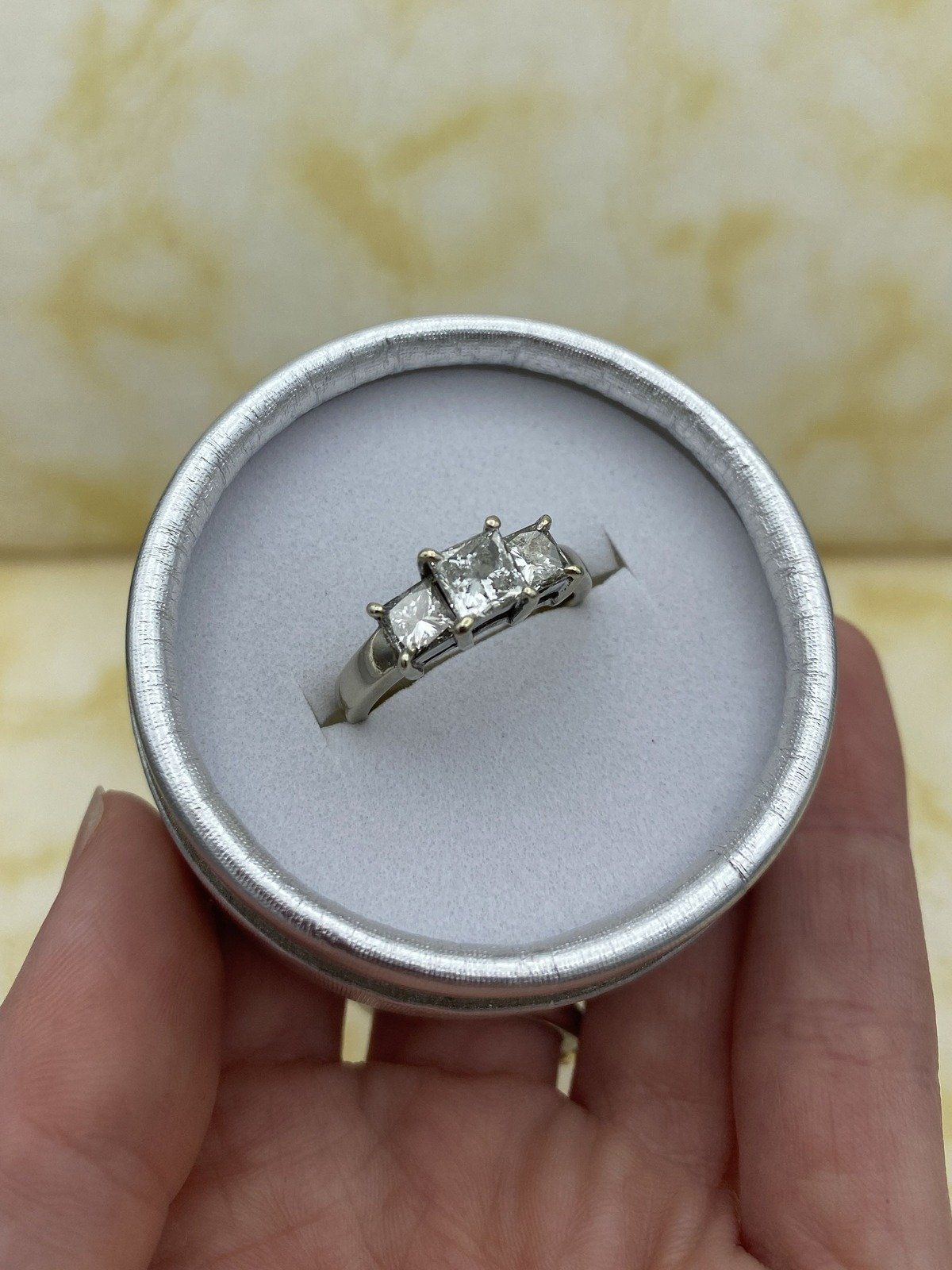 Weighty Vintage 14k White Gold 2.06ctw Princess Cut Diamond Squared Trio Engagement Ring 6