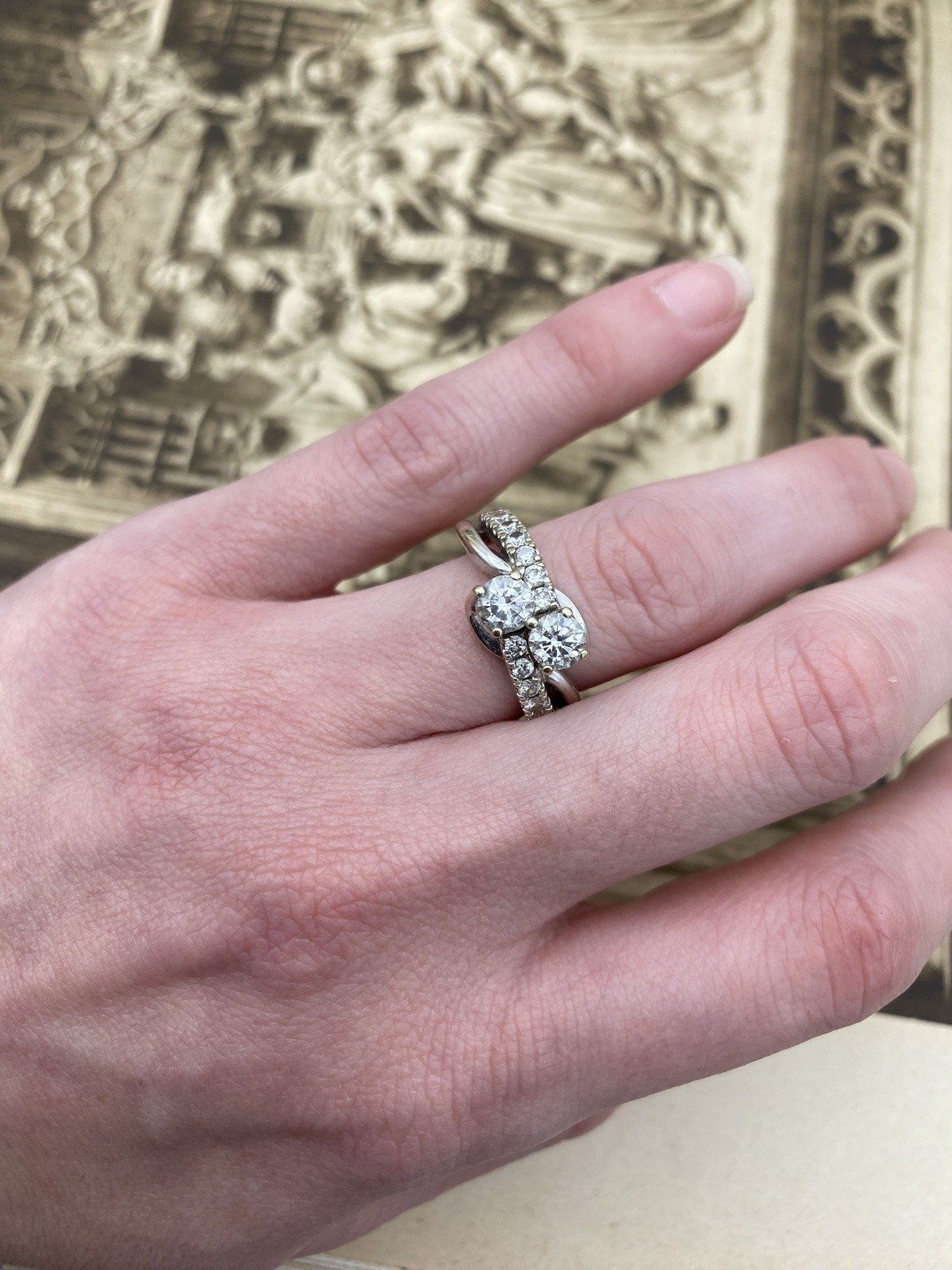 Ladies 14k White Gold Modern Antique Inspired French Moi Et Toi 2.26ctw Diamond Engagement Ring 11