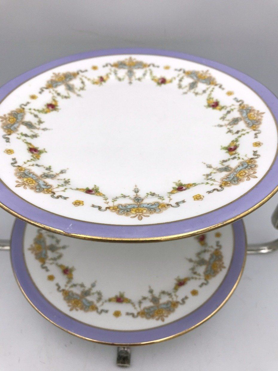 Two Tiered Silver plate Cake Stand with plates 5