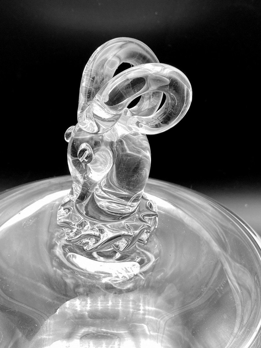 Signed Steuben Covered Candy Dish with Rams Head, 1943 Designed by Irene Benton 3