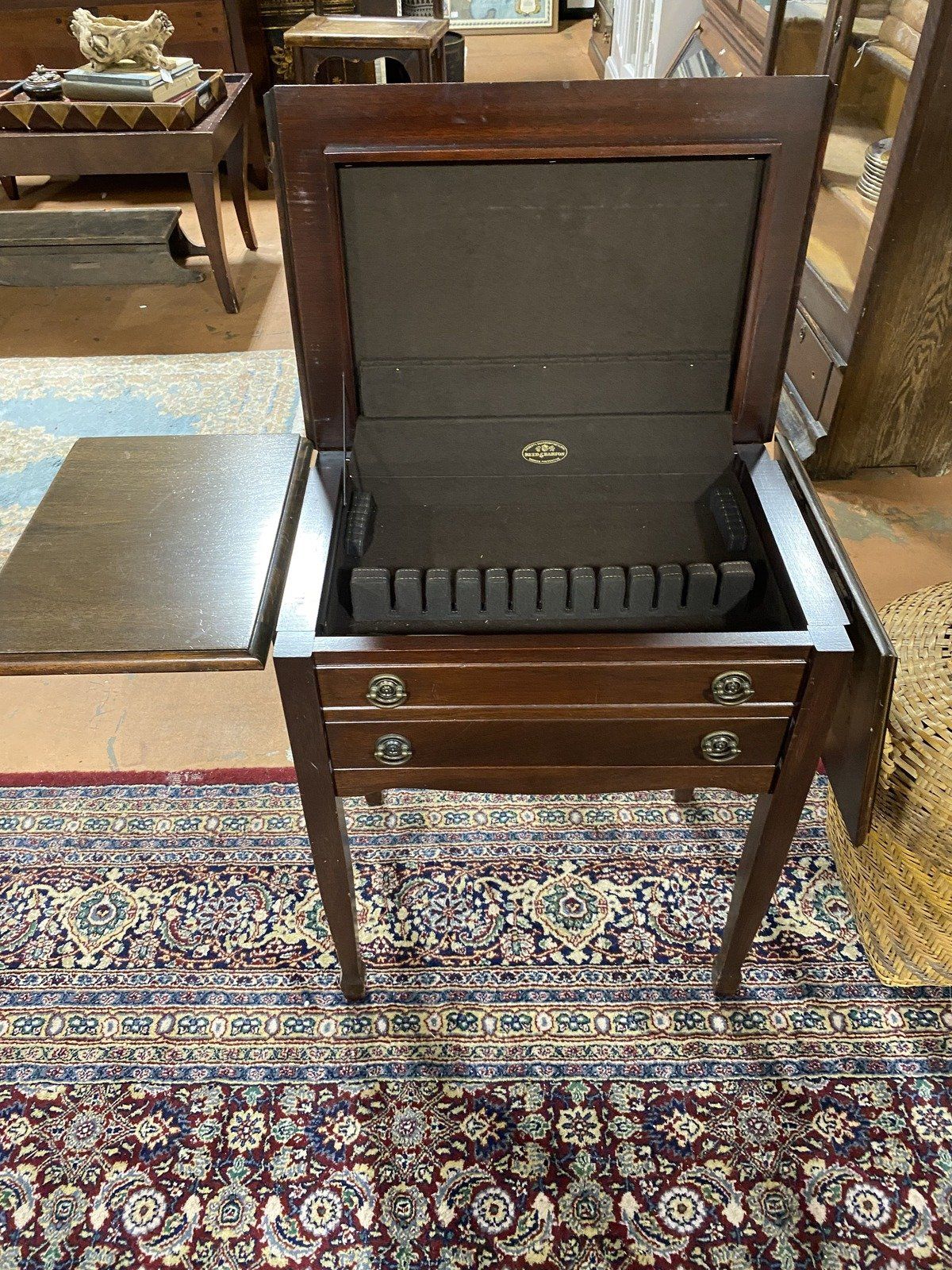Reed & Barton Wooden Drop Leaf Silver Storage Chest (Worn Finish)