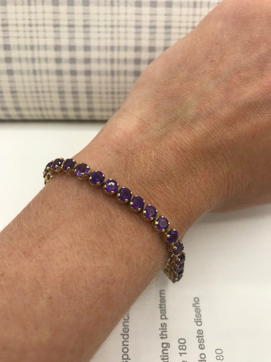 14k Gold Round Faceted Natural Amethyst Tennis Bracelet 2