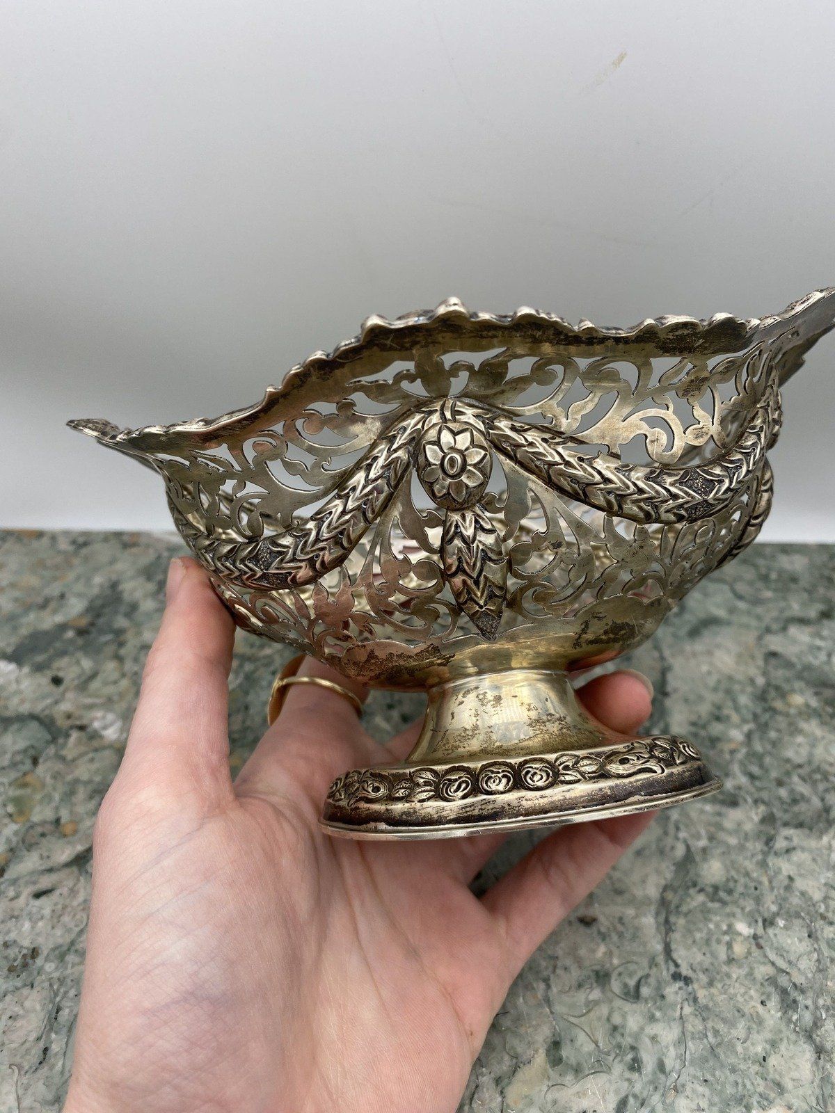 English Lion Hallmark Sterling Silver Reticulated Basket #227 3
