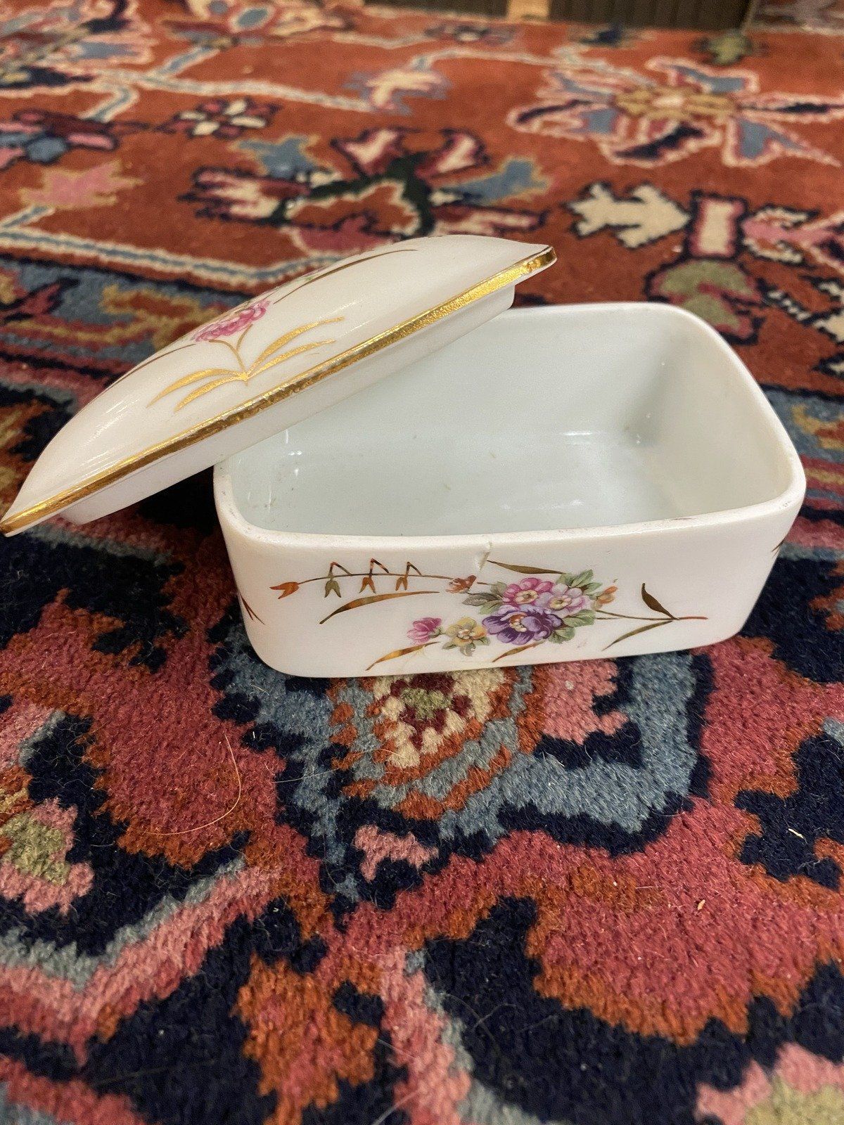 Vintage Limoges France Porcelain Wheat + Rose Trinket Box No.802 4
