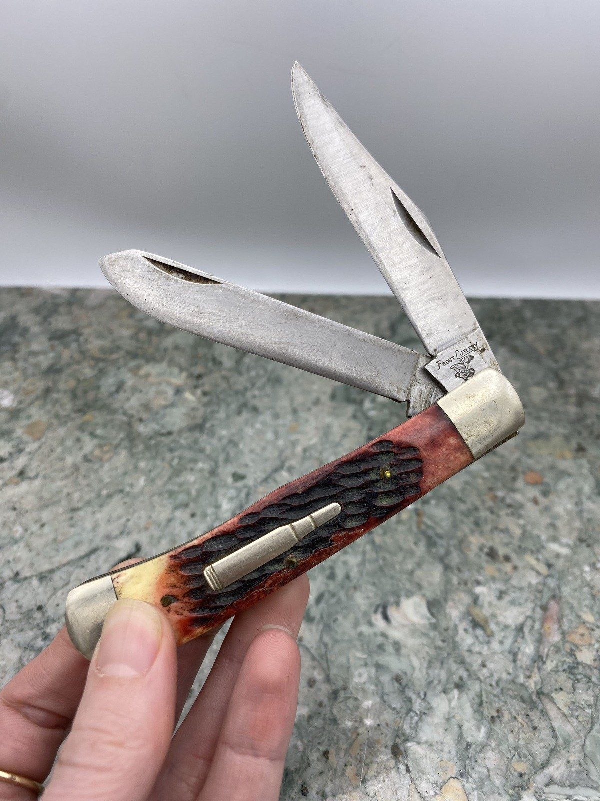 Frost Cutlery Bullet Detail Red Stag Pocket Knife 2