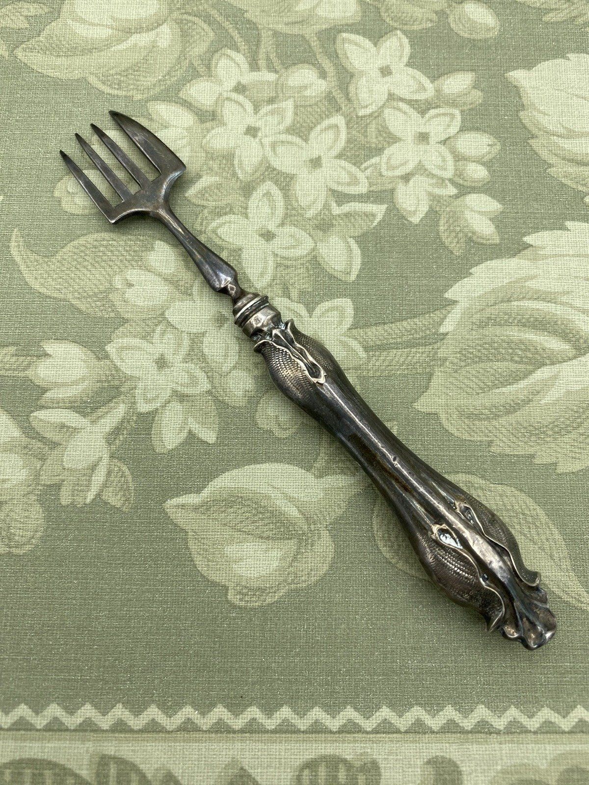 Delicate Sterling Silver Figural Handled Antique Dessert/Fish? Fork *Beautiful*