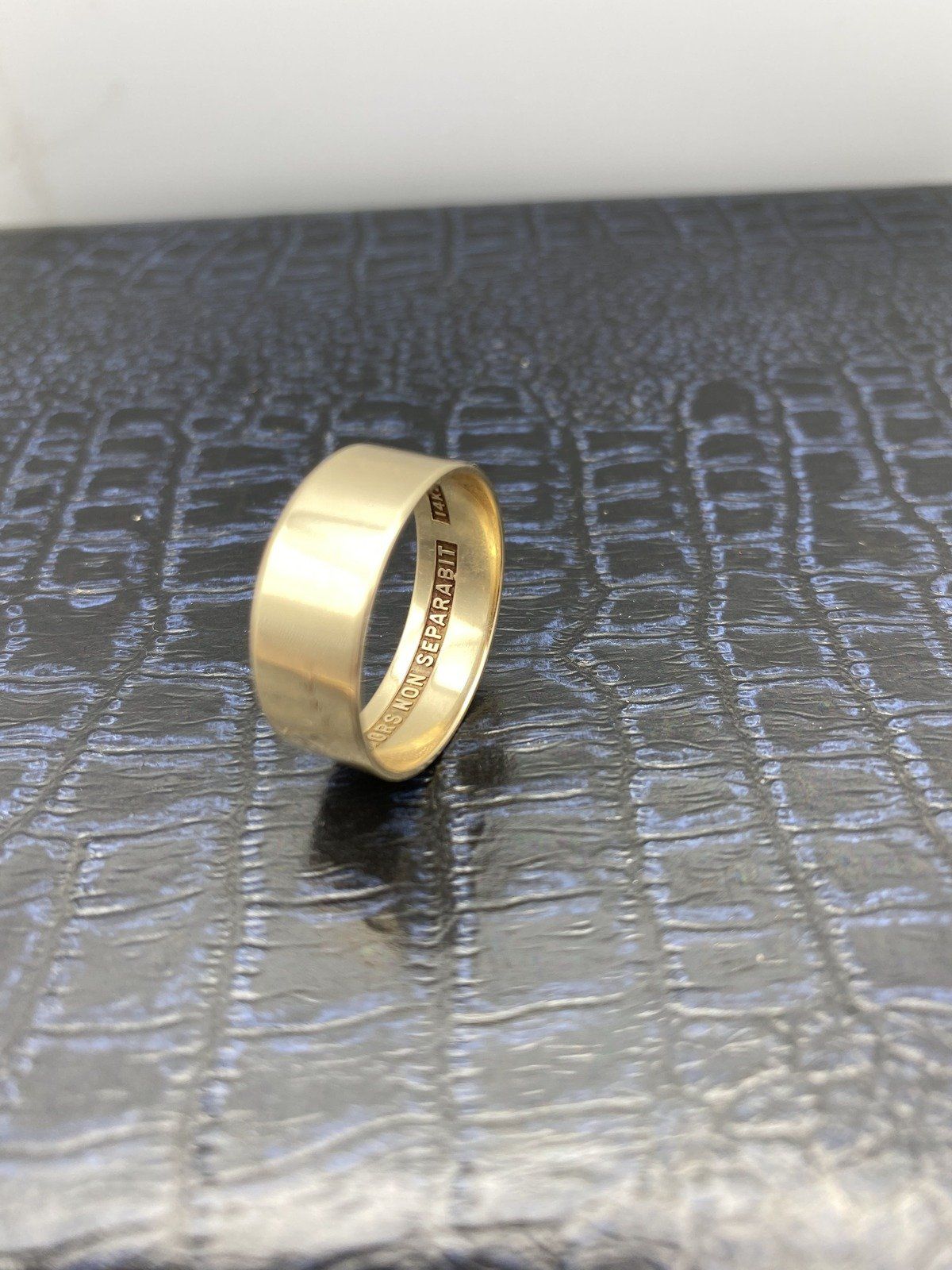 Antique 14k Gold Wide MM Plain Scottish Rite Free Mansonry Ring Band w Interior Virtus Inscription 2
