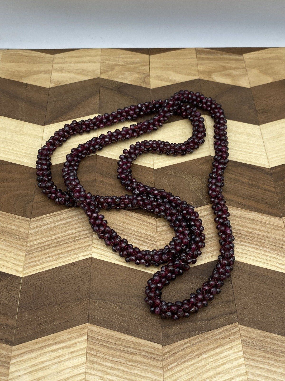 Long Woven African Garnet Bead Strand Necklace 2