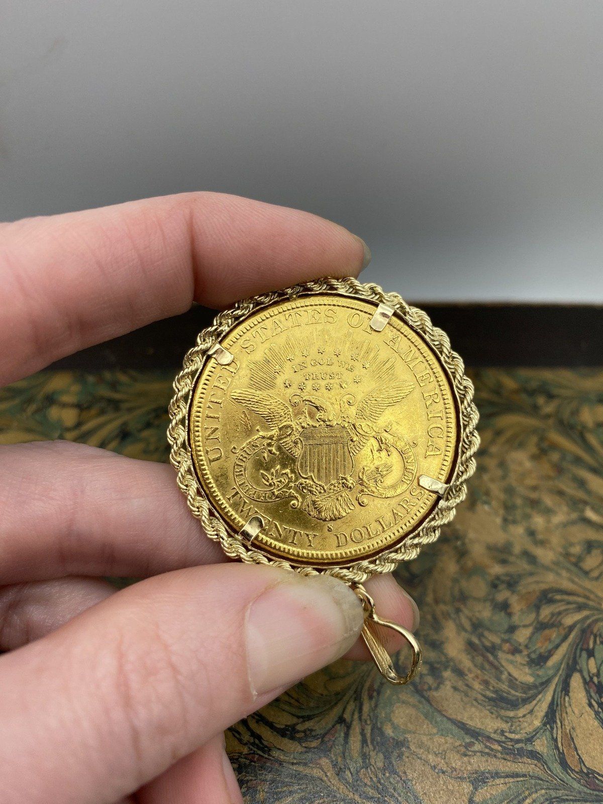 1894 $20 Liberty Head Gold Coin Pendant in 14K Rope Bezel 3