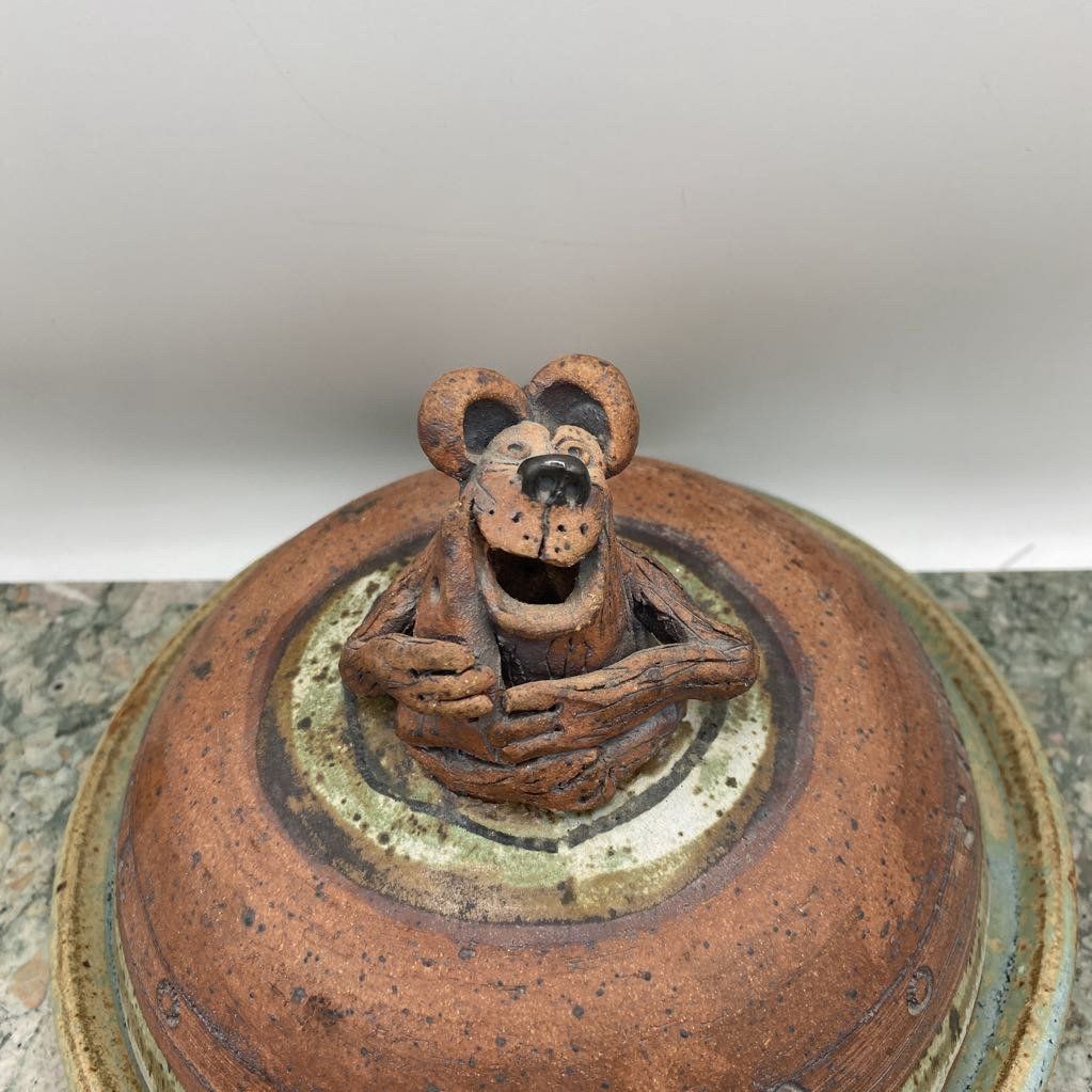 Signed Pottery Covered Cheese Dish -1202 3