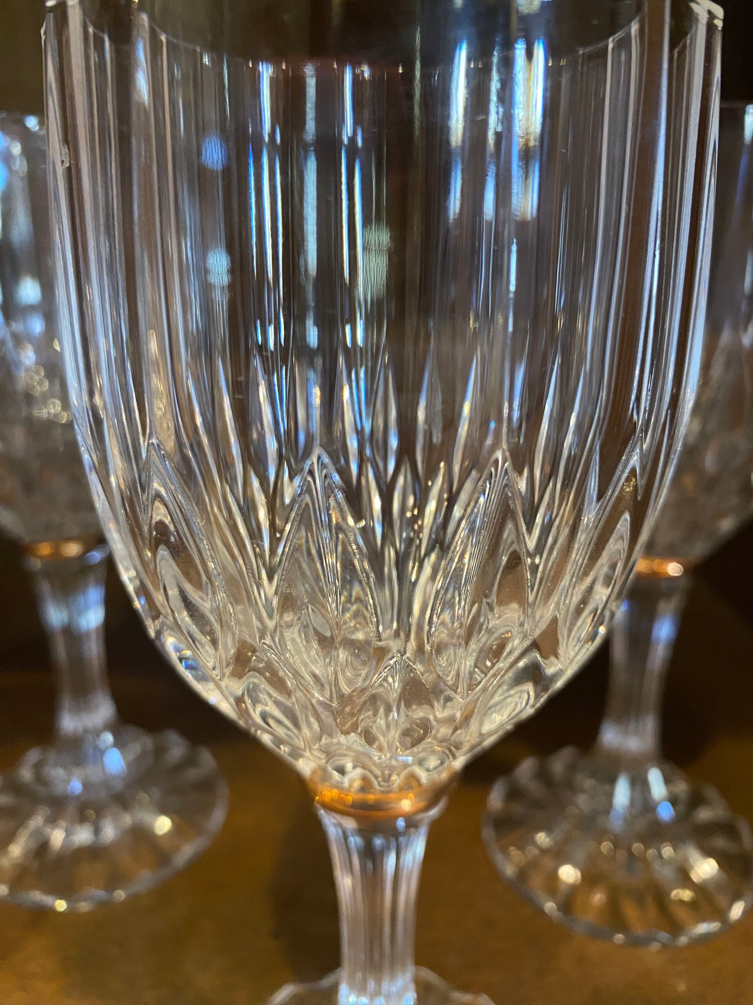 Set of 4 French D'Arques-Durand Gold Wafer Stem Water Glasses 4