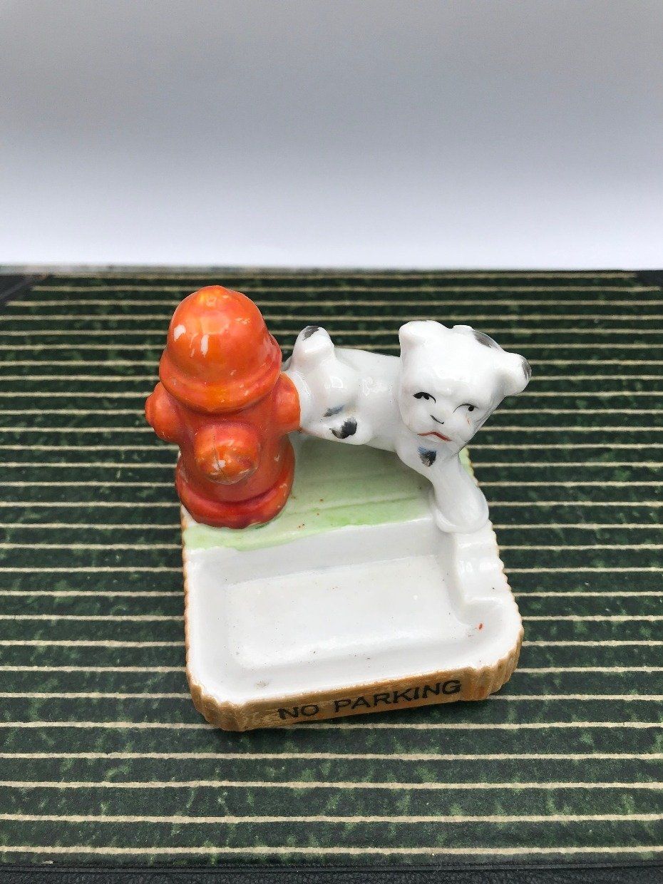 Occupied Japan Porcelain No Parking Fire Hydrant Dog Ashtray 2