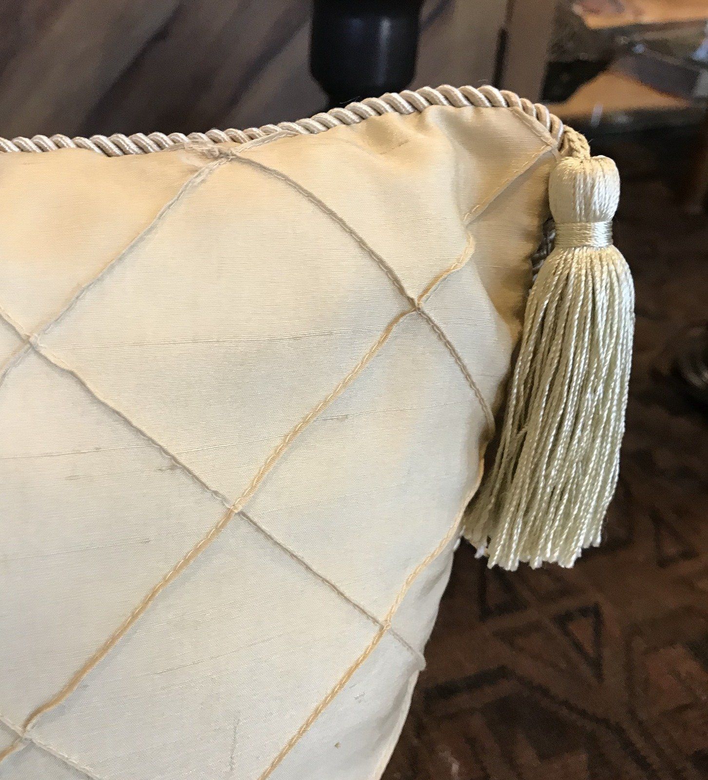 Tan Pin Tuck + Tassel Throw Pillow 2