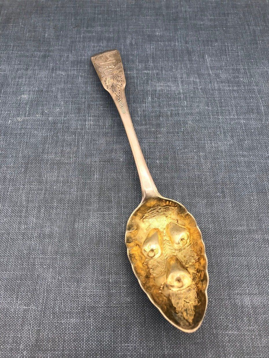 Antique 19th C. Jean Moucheront English Hallmarked Unstamped .900 Silver Serving Spoon