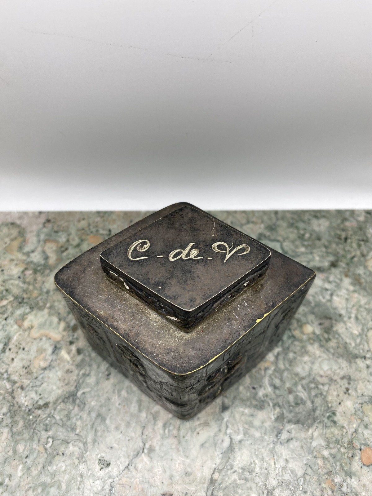 Antique Silver Plated Repousse Dutch Webster & Sons Figural Tea Caddy w C-de-V Detail 7