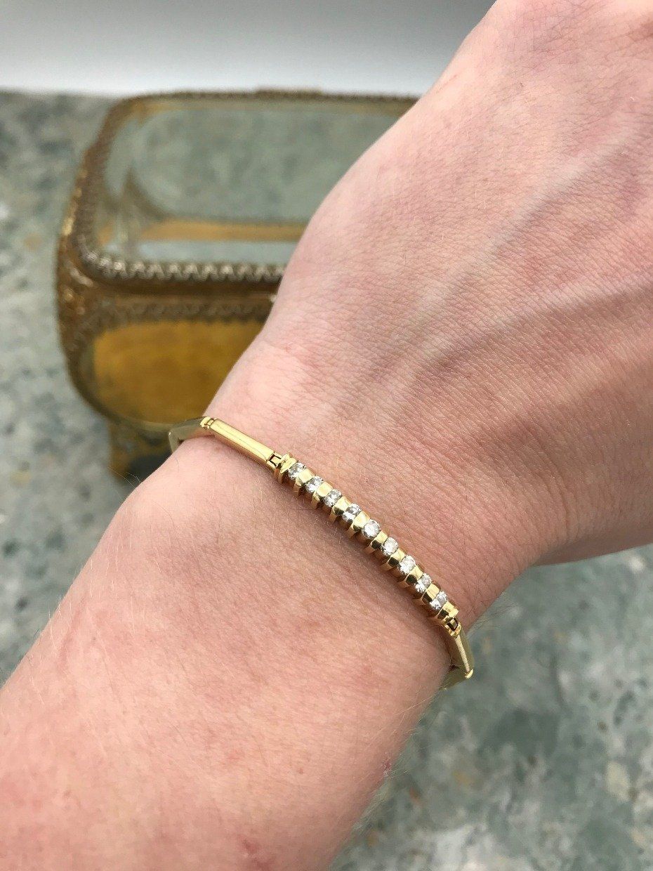 14k Gold Bar Link Diamond Row Bracelet 2