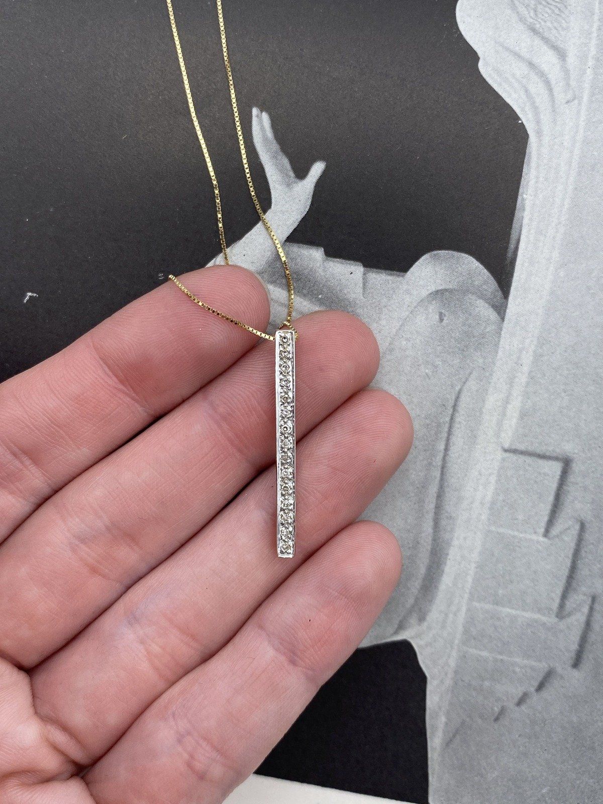 Minimalistic 14k Gold 18L Drop Necklace w 10k Gold Diamond Bar Pendant 3