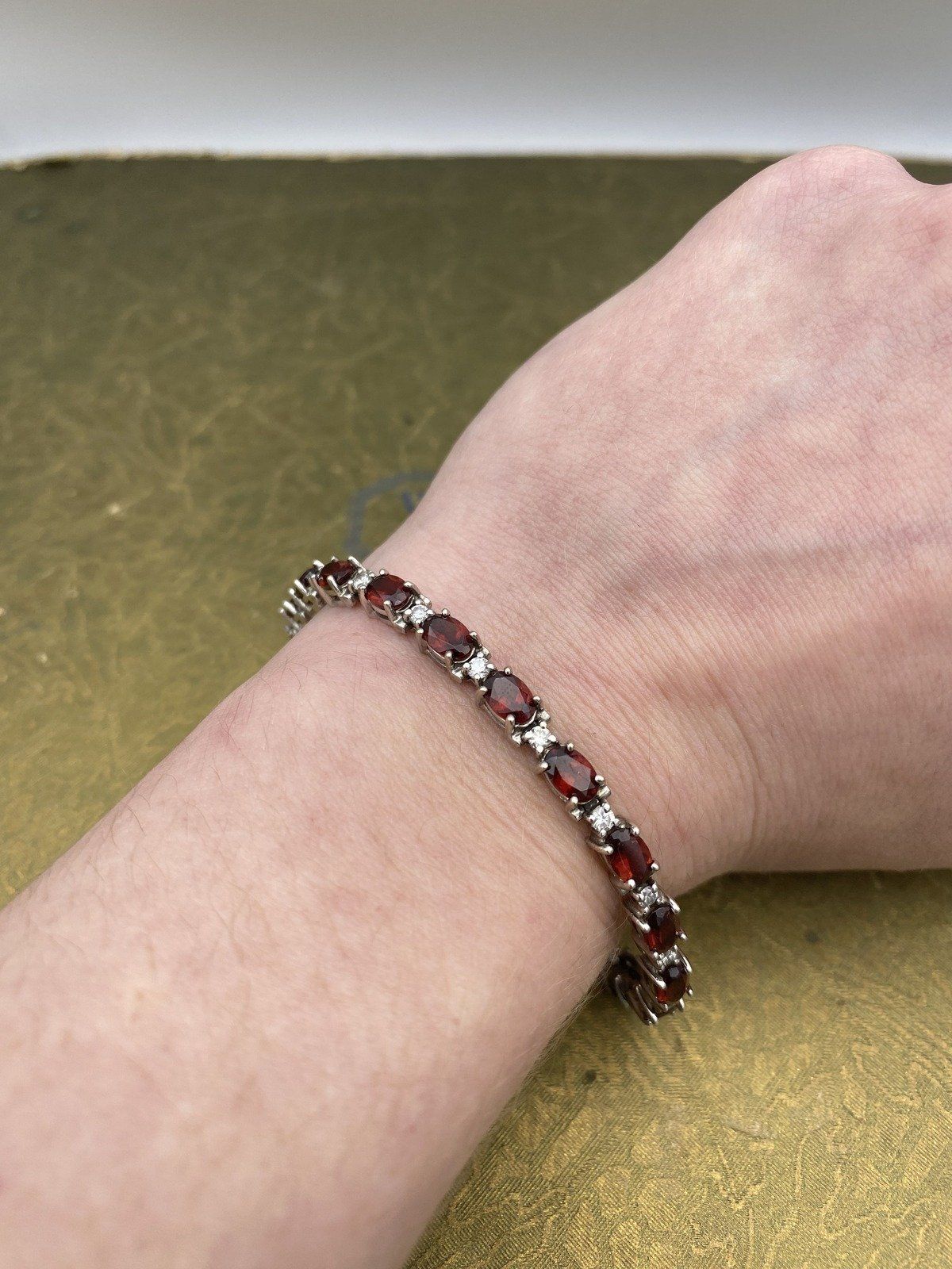14k White Gold Diamond + Garnet 7L Tennis Bracelet + GIA/APP #2188 2