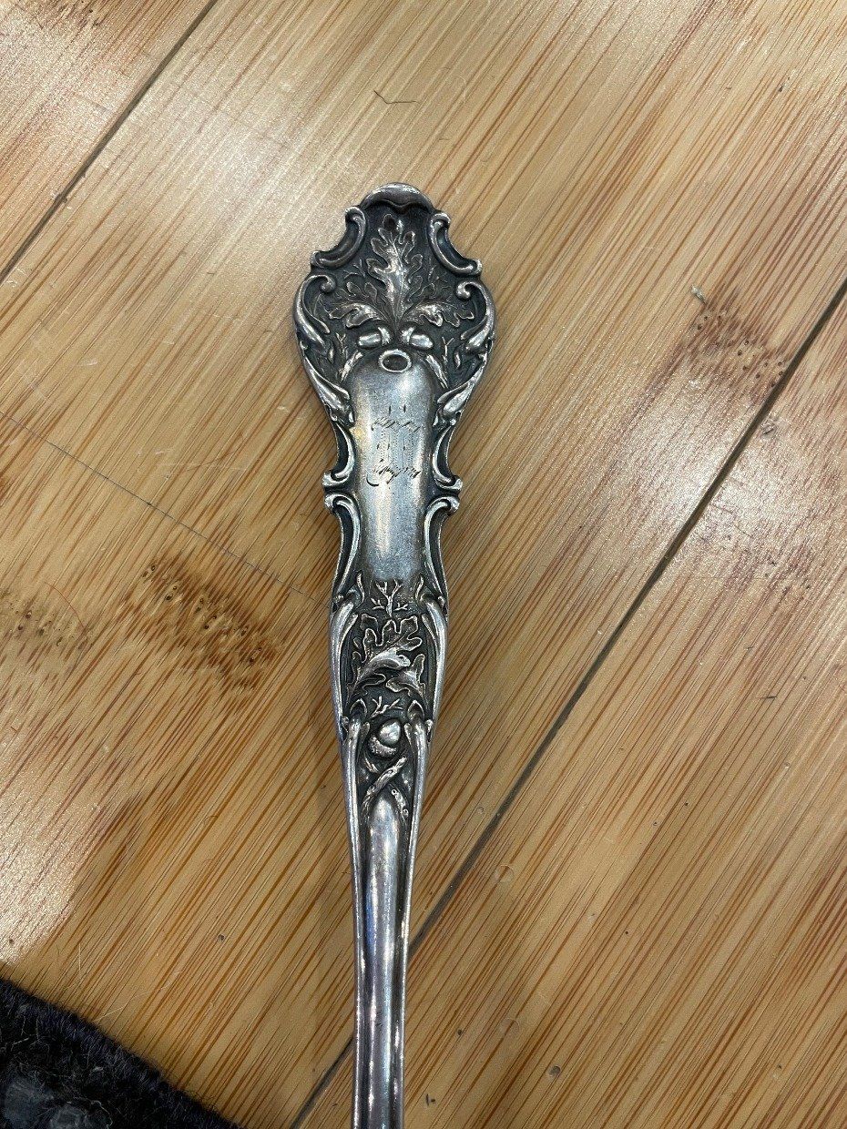 Antique c.1847 Rogers Silver Plated Acorn Motif Serving Fork 2