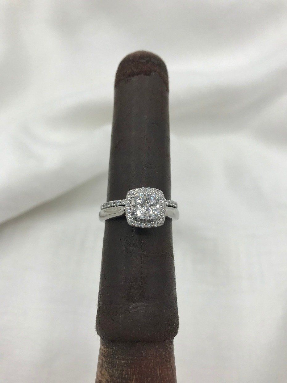 14k White Gold Clover Square Cluster Diamond Ring 5
