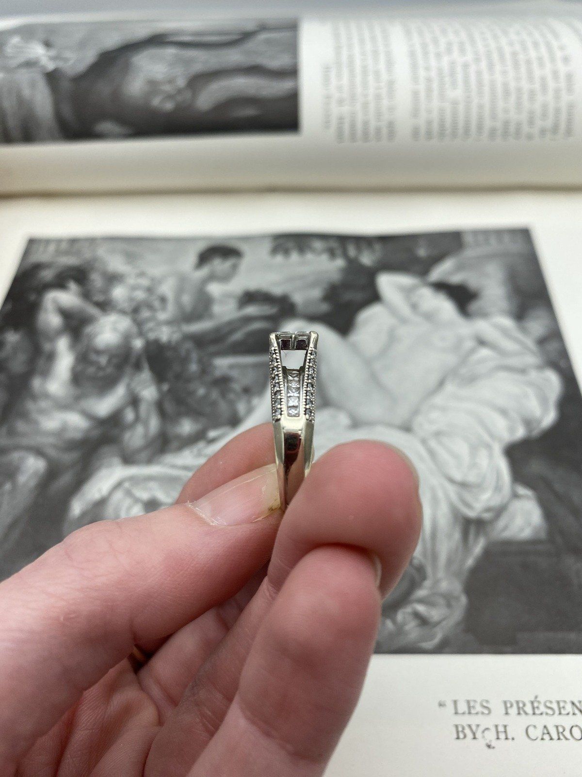 Ladies 14k White Gold Princess Cluster Diamond Engagement Ring w Lovely Pave Shoulders and Under Band Diamond Detail 5
