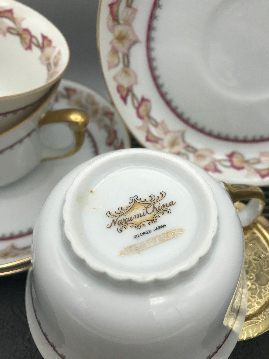 6pc Narumi China Hartford Occupied Japan Poinsettia Teacups/Saucers 3