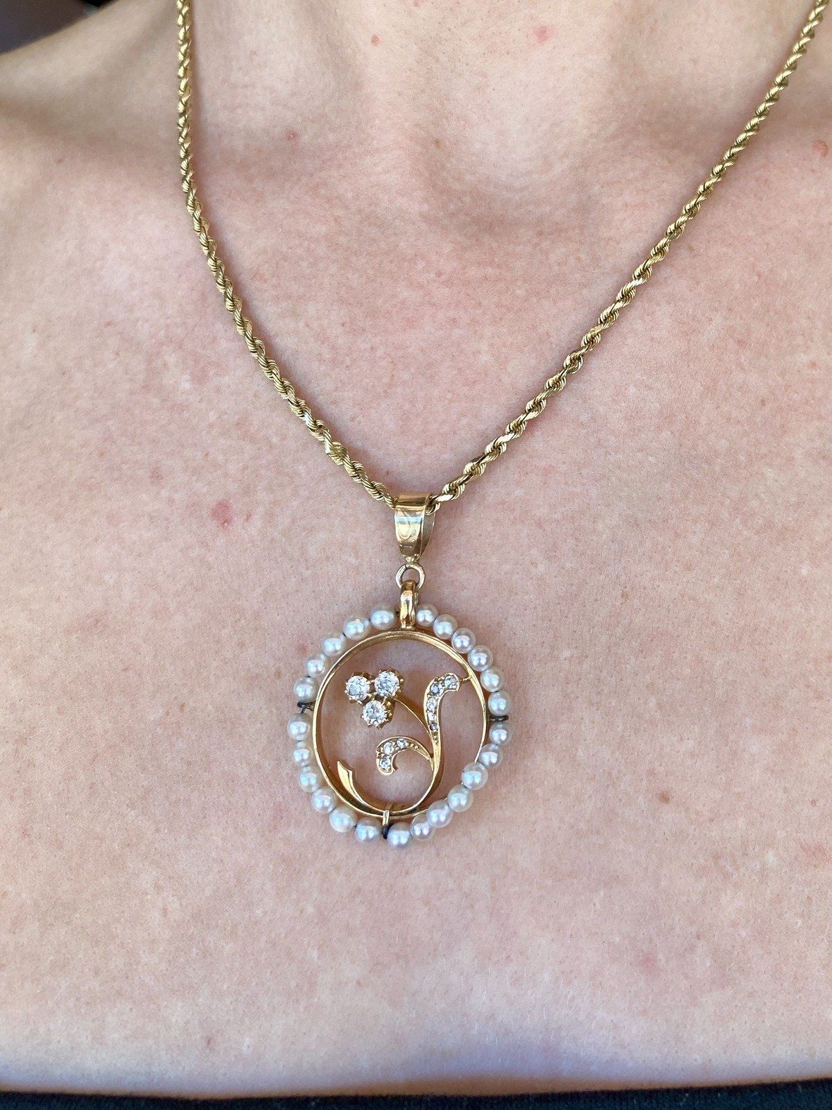 18k Gold Antique French Art Nouveau .45ctw Old Mine Diamond Lily of The Valley Pearl Wreathed 18L Drop Necklace (NO DISCOUNT) 6
