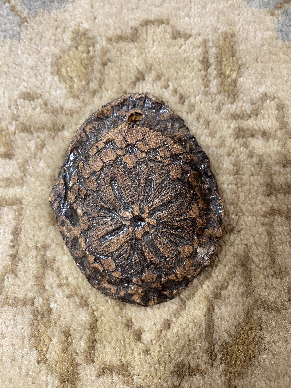 Hand Crafted Ceramic Pottery Stamped Motif Match Safe Wall Pocket 3