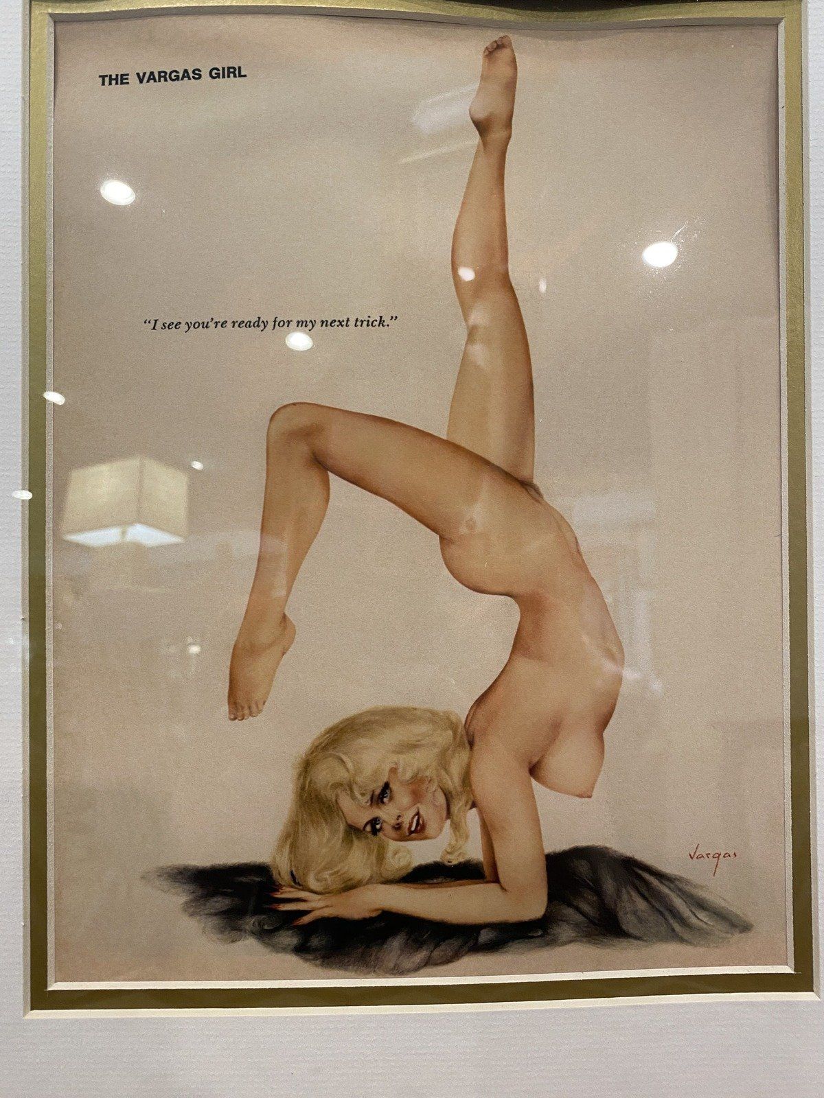 Vintage 18x16 Pin Up Erotic The Vargus Trickster Nude Print + Gilt Frame 2