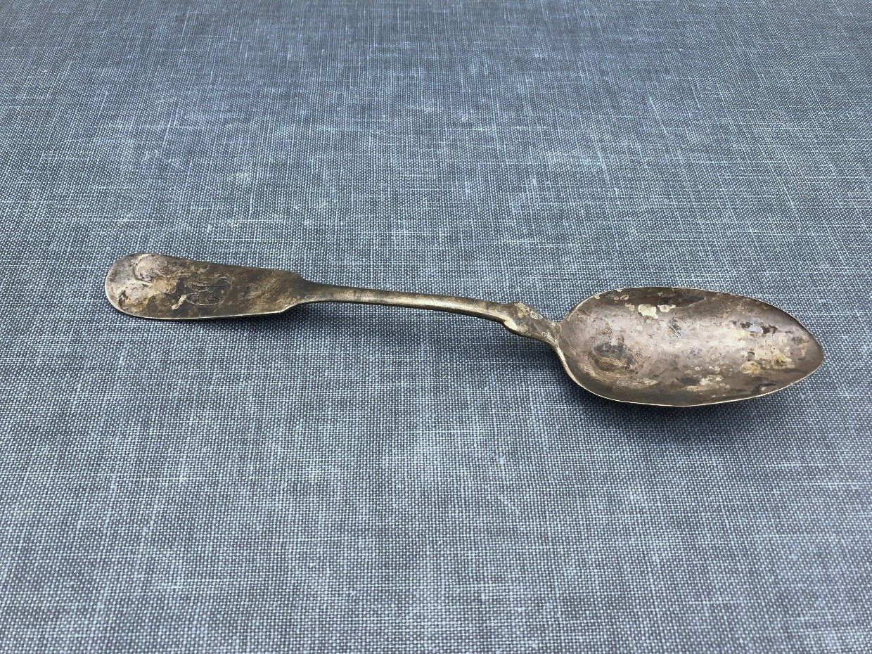 Antique 19th century c.1884 Daniel Low & Co. Sterling Silver Serving Spoon with Monogram + Hallmarks